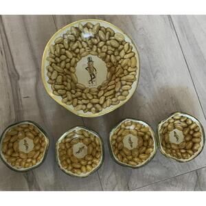 Vintage Set Of 5 Planters Mr. Peanut Metal Serving Bowl & Individual Dishes